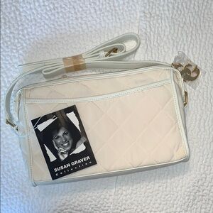 Susan Graver Cream Quilted Crossbody Bag